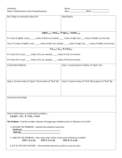 Chemistry Name: Notes- Stoichiometry and Limiting Reactants Date