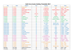 Sixth Form Easter Holiday Timetable 2017