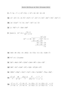 Math 120 Exam #1 Key (Summer 2015) 1 x2 + 7y - z 4 = (