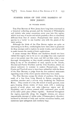 SUMMER BIRDS OF THE PINE BARRENS OF NEW JERSEY