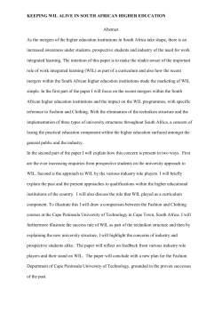 KEEPING WIL ALIVE IN SOUTH AFRICAN HIGHER EDUCATION