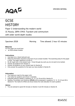 GCSE History Specimen question paper Paper 1C