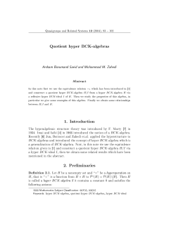 Quotient hyper BCK-algebras 1. Introduction 2. Preliminaries
