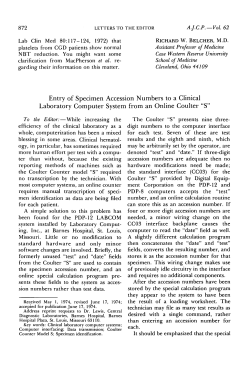 Entry of Specimen Accession Numbers to a Clinical Laboratory