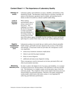 Content Sheet 1-1: The Importance of Laboratory Quality