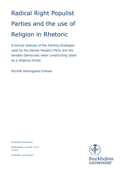 Radical Right Populist Parties and the use of Religion in Rhetoric: A