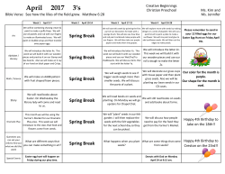 Ms. Kim`s MWF 3`s April 2017 Calendar