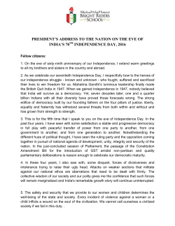 president`s address to the nation on the eve of india`s 70