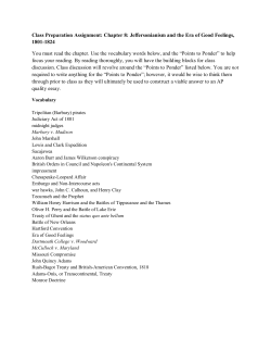 Class Preparation Assignment: Chapter 8: Jeffersonianism and the