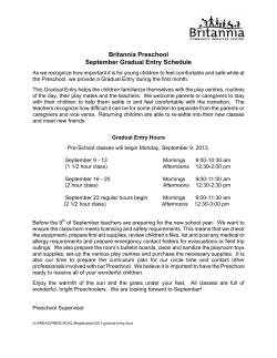 Britannia Preschool September Gradual Entry Schedule