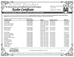 Kosher Certificate - Original Bagel Company