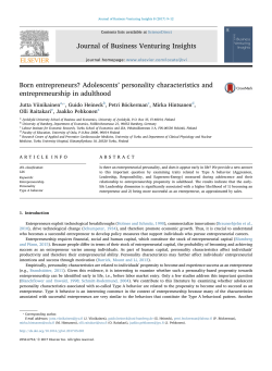 Born Entrepreneur? Adolescents` Personality Characteristics and