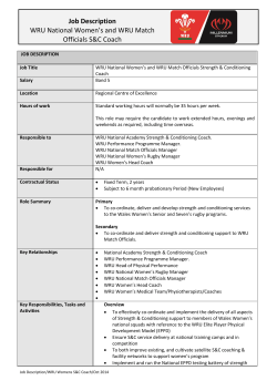 Job Description WRU National Women`s and WRU Match Officials