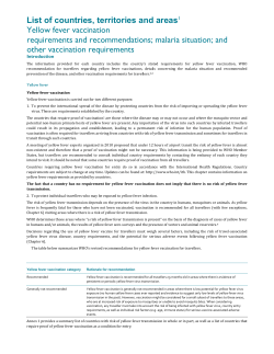 List of countries, territories and areas Yellow fever vaccination