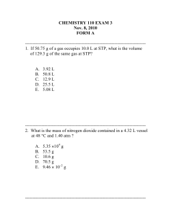 CHEMISTRY 110 EXAM 3 Nov. 8, 2010 FORM A