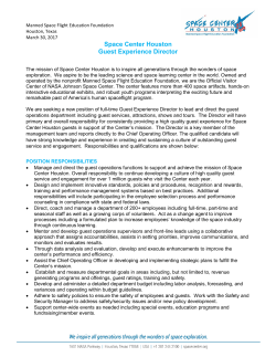 Space Center Houston Guest Experience Director