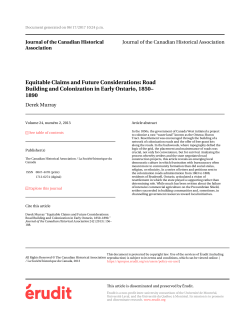 Road Building and Colonization in Early Ontario, 1850&ndash; 1890