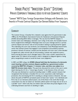 TRADE PACTS`&ldquo;INVESTOR-STATE&rdquo;SYSTEMS: