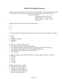 CHEM 101 EXAM 1 FALL 2008