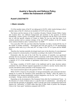 Austria&acute;s Security and Defence Policywithin the