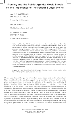 Framing and the Public Agenda: Media Effects on the Importance of
