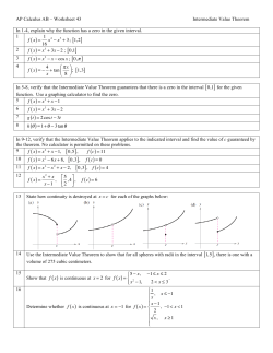 AP Calculus AB &ndash; Worksheet 43 Intermediate Value Theorem In 1