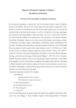 Character Portrayal in Chariton`s Callirhoe The abstract of the