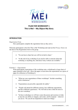 PLAN FOR WORKSHOP 1 This is Me! &ndash; My Object