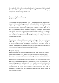 Research on Dyslexia in Hungary