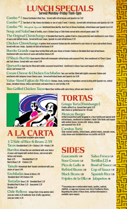 Lunch Menu - Jose O`Shea`s