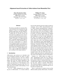 Alignment-based Extraction of Abbreviations from Biomedical Text