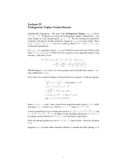 Pythagorean Triples, Fermat Descent, Lecture 23 Notes