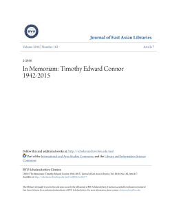 In Memoriam: Timothy Edward Connor 1942-2015