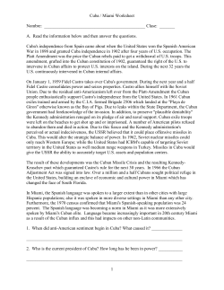 Cuba / Miami Worksheet Nombre - Cuyahoga Falls City School District