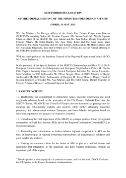 SEECP OHRID DECLARATION OF THE FORMAL MEETING OF
