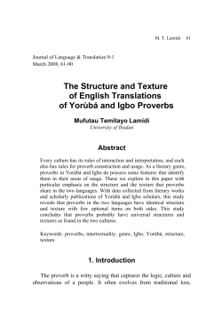 The Structure and Texture of English Translations of Yor&ugrave;b&aacute; and