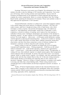 Advanced Placement Literature and Composition Expectations and
