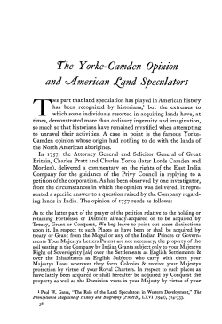 The Yorke-Camden Opinion and American J^and Speculators