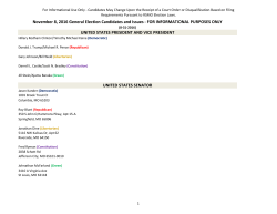 November 8, 2016 General Election Candidates and Issues