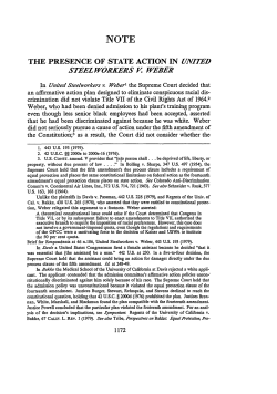 The Presence of State Action in United Steelworkers v. Weber