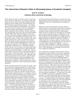 The Instruction Librarian`s Role in Discussing Issues of Academic