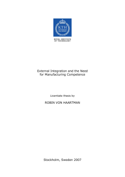 External Integration and the Need for Manufacturing