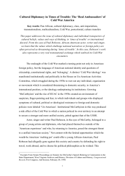 Cultural Diplomacy in Times of Trouble: The `Real Ambassadors` of