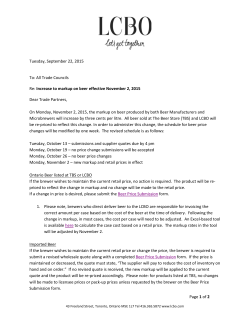 Beer Markup effective November 2, 2015