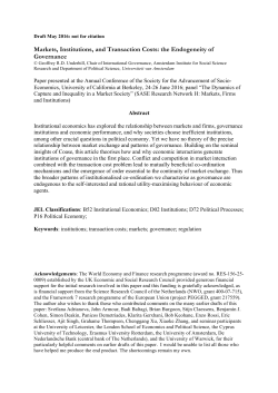 Markets Institutions and Governance