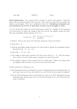 Stat 426 EXAM 1 Name: Exam Instructions: Use a separate piece of