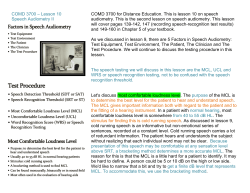 COMD 3700 &ndash; Lesson 10 Speech Audiometry II COMD 3700 for