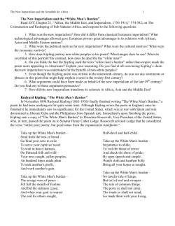 The New Imperialism and the “White Man`s Burden”