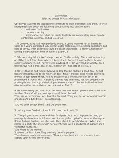 Daisy Miller Selected quotes for class discussion Objective: students