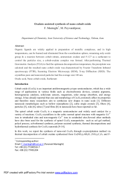 Oxalate-assisted synthesis of nano cobalt oxide F. Manteghi , M